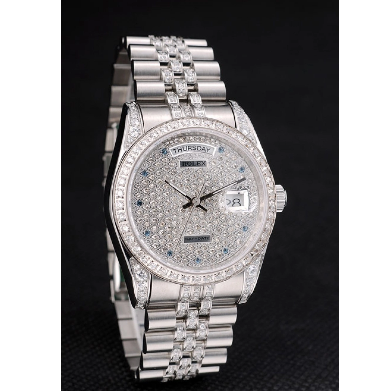 Rolex copies cheap Diamond Dial DayDate Bracelet Diamond 41985 Stainless Plated Plated Rolex Steel 0604